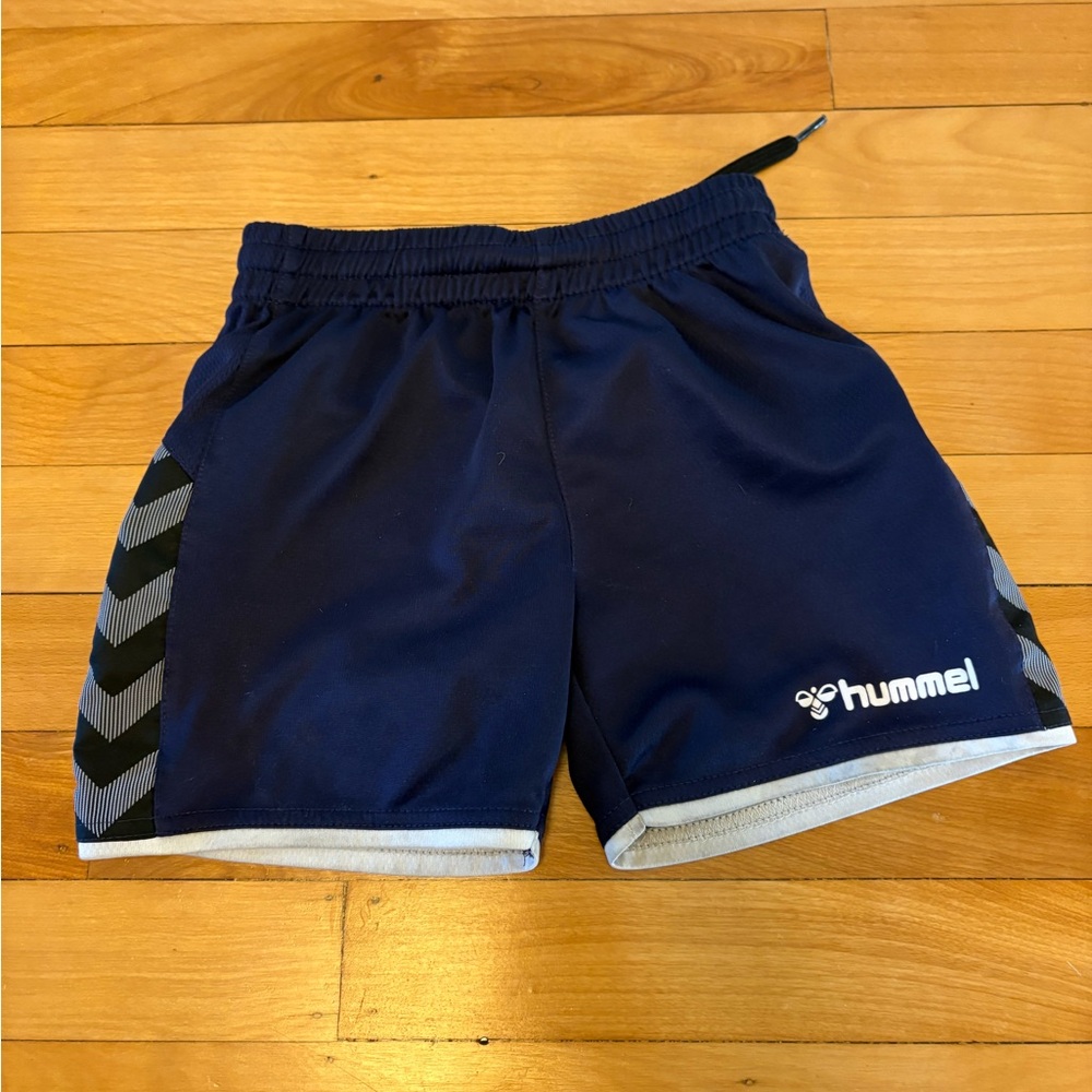 Hummel Dark Blue Sports Shorts with Chevron Accents